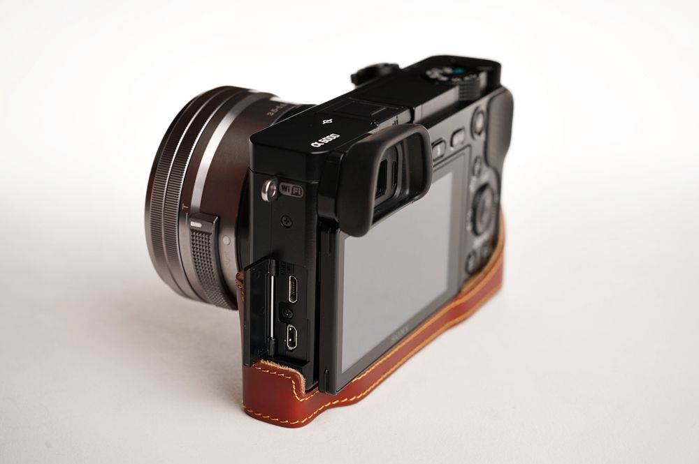 Genuine real Leather Half Camera Case bag cover for Sony A6000 Bottom